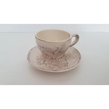 Domború mintás cappucinosalj,virágos natúr,kerámia,kézzel festett-dia14,5cm, V.K.31-06
