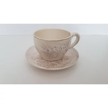 Domború mintás teás alj,virágos natúr,kerámia,kézzel festett-dia17cm, V.K.31-08