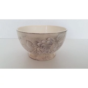 Domború mintás müzlistál,virágos natúr, kerámia,kézzel festett-dia15x9cm-6dl, V.K.31-12