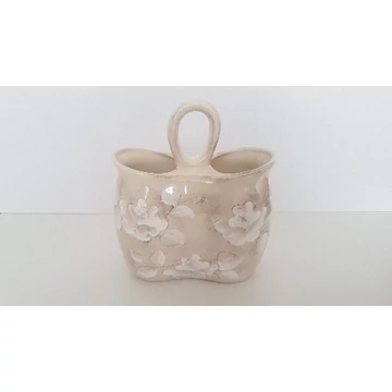 Domború mintás álló fakanáltartó, virágos natúr,kerámia,kézzel festett-17x9,5x20cm, V.K.31-13