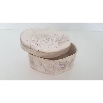 Domború mintás ováldoboz,virágos natúr,kerámia, kézzel festett-15,5x11,5x8,5cm, V.K.31-15 Domború mintás ováldoboz,virágos natúr,kerámia, kézzel festett-15,5x11,5x8,5cm, V.K.31-15