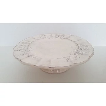 Domború mintás tortatál,virágos natúr,kerámia, kézzel festett-dia.28x9cm, V.K.31-28