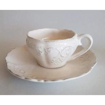 Romantik csipkés kávésalj,dia15cm,natur,kerámia,kézzel festett, V.K.34-06