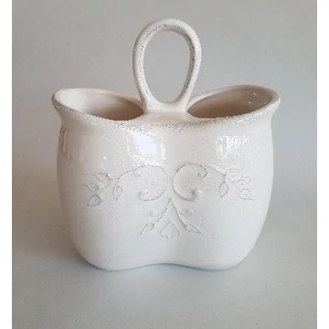 Romantik csipkés dupla fakanáltartó,17x9,5x20 cm ,natur,kerámia,kézzel festett, V.K.34-13