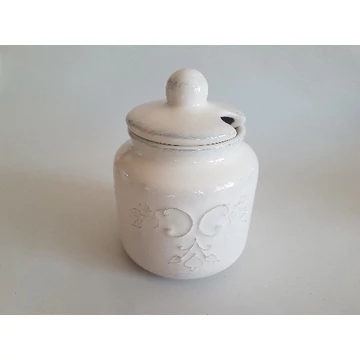 Romantik csipkés méztartó nagy,0,75 l,dia11,5 x15 cm,natur,kerámia,kézzel festett -csurgatóval, V.K.34-30-02 Romantik csipkés méztartó nagy,0,75 l,dia11,5 x15 cm,natur,kerámia,kézzel festett -csurgatóval, V.K.34-30-02