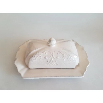 Romantik csipkés vajtartó,natur,fodros:22x15x9 cm,kerámia,kézzel festett, V.K.34-35 Romantik csipkés vajtartó,natur,fodros:22x15x9 cm,kerámia,kézzel festett, V.K.34-35