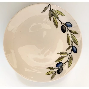 Violin olajbogyós desszerttányér,dia.20cm , kerámia, kézzel festett, V.K.36-10