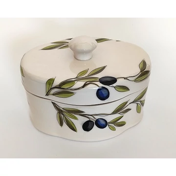 Violin olajbogyós doboz ovál, 15x11x11cm,kerámia, kézzel festett, V.K.36-15