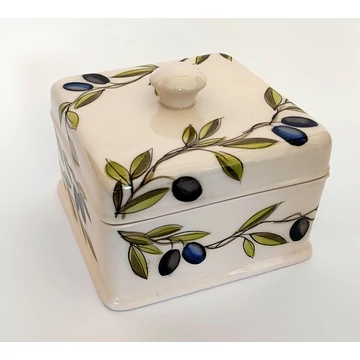 Violin olajbogyós doboz szögletes,13x13x14cm, kerámia, kézzel festett, V.K.36-16