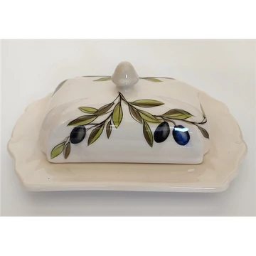 Violin olajbogyós vajtartó,fodros:22x15x9cm,sima: 19x14,5x9cm, kerámia, kézzel festett, V.K.36-35