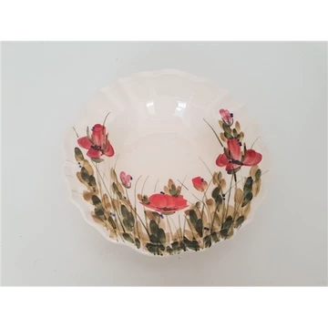 Televirágos mélytányér,pipacs,kerámia,kézzel festett-dia.24x5cm, V.K.43-24