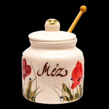 Tele virágos méztartó nagy csurgatóval,pipacs,kerámia,kézzel festett-7,5dl, V.K.43-30-02 Tele virágos méztartó nagy csurgatóval,pipacs,kerámia,kézzel festett-7,5dl, V.K.43-30-02