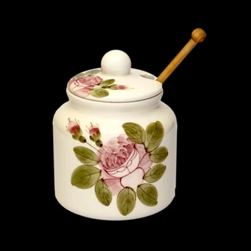 Romantik rózsás méztartó közepes,csurgatóval,kerámia,kézzel festett-7,5dl, V.K.44-30-02 Romantik rózsás méztartó közepes,csurgatóval,kerámia,kézzel festett-7,5dl, V.K.44-30-02