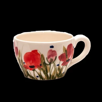 Tele virágos jumbó bögre,pipacs,kerámia,kézzel festett-5dl, V.K.43-09-02