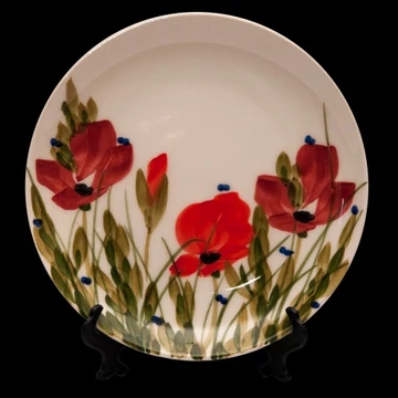 Tele virágos nagyitányér,pipacs,kerámia,kézzel festettdia.20cm, V.K.43-10