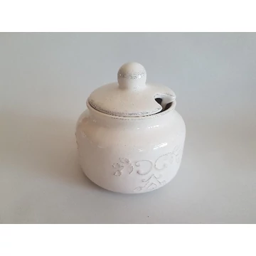 Romantik csipkés méztartó kicsi,0,5 l,dia11,5 x12cm,natur,kerámia,kézzel festett-csurgatóval, V.K.34-30-01 Romantik csipkés méztartó kicsi,0,5 l,dia11,5 x12cm,natur,kerámia,kézzel festett-csurgatóval, V.K.34-30-01