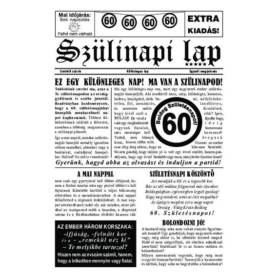 60-as Számos Szülinapi Vicces Újság - 8 oldalas