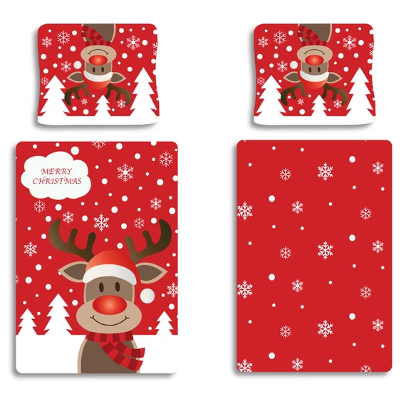 Karácsonyi Red Reindeer ágyneműhuzat 140×200cm, 70×90 cm