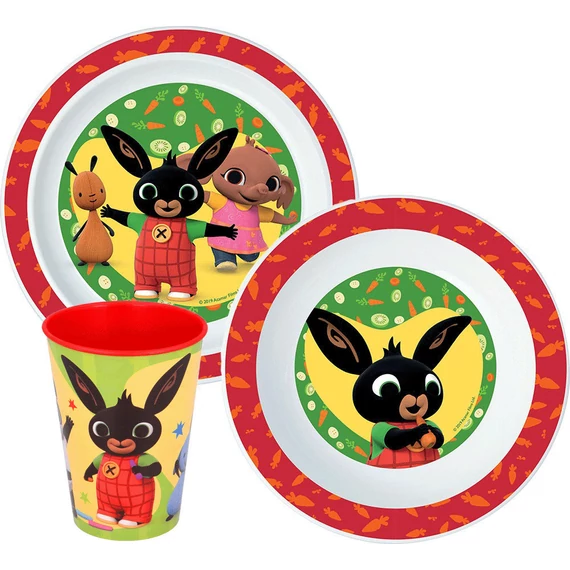 Bing Happy Bunny étkészlet, micro műanyag szett, pohárral 260 ml