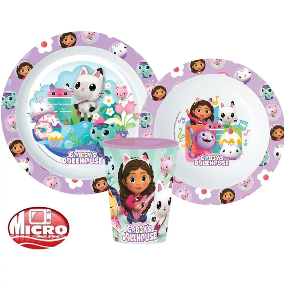 Gabi babaháza Kitty Magic étkészlet, micro műanyag szett, pohárral 260 ml