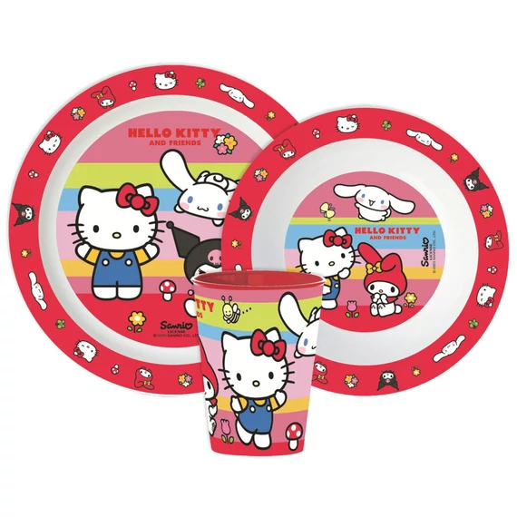 Hello Kitty And Friends étkészlet, micro műanyag szett, pohárral 260 ml