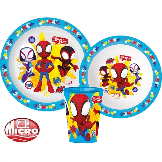 Pókember Spidey Team étkészlet, micro műanyag szett, pohárral 260 ml