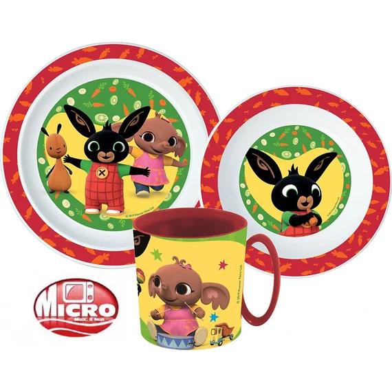 Bing Happy Bunny étkészlet, micro műanyag szett bögrével 390 ml