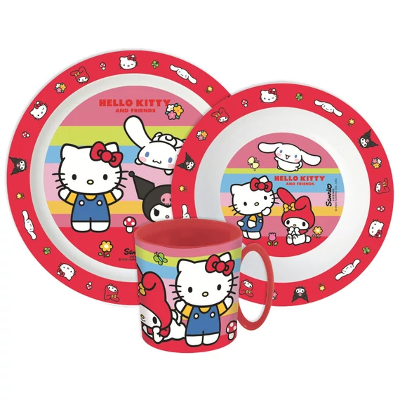 Hello Kitty And Friends étkészlet, micro műanyag szett bögrével 390 ml