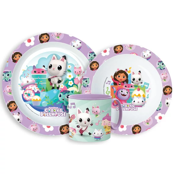 Gabi babaháza Kitty Magic étkészlet, micro műanyag szett bögrével 265 ml