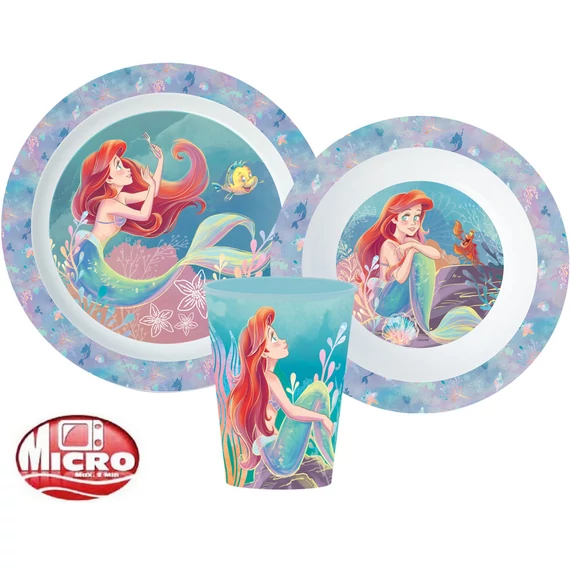 Disney Hercegnők Ariel étkészlet, micro műanyag szett, pohárral 260 ml Disney Hercegnők Ariel étkészlet, micro műanyag szett, pohárral 260 ml