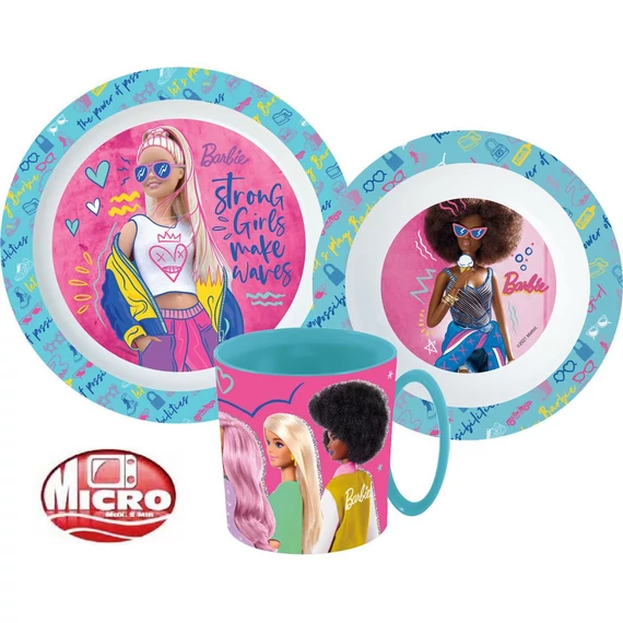 Barbie Stylish étkészlet, micro műanyag szett bögrével 350 ml
