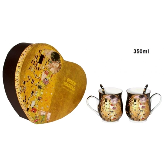 Porcelán bögreszett kanállal,2 db-os,korsó forma,350ml,Klimt: The Kiss, P.P.W8KL393-2-24189