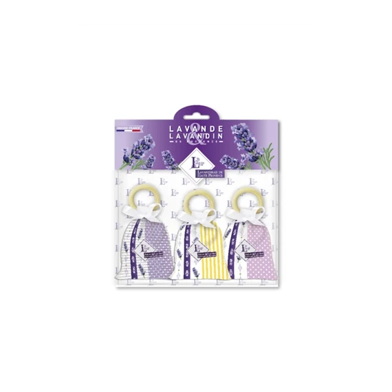 Levendulával töltött Provence zsák 18g, fakarikával, 3 db-os szett, LAV.LHP6ACP
