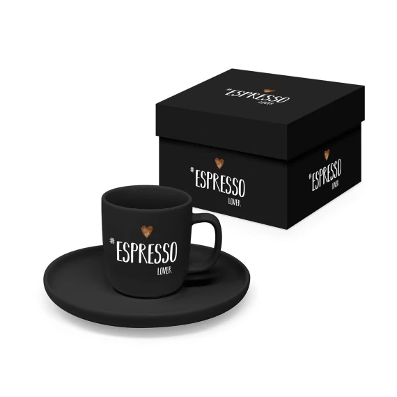 Porcelán eszpresszócsésze+alj 0,1L, 1 személyes dobozban,Espresso Lover black, PPD.604614