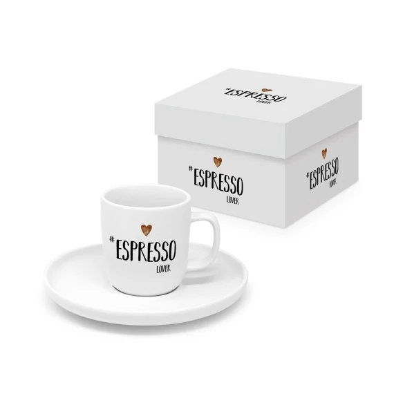 Porcelán eszpresszócsésze+alj 0,1L, 1 személyes dobozban,Espresso Lover, PPD.604615
