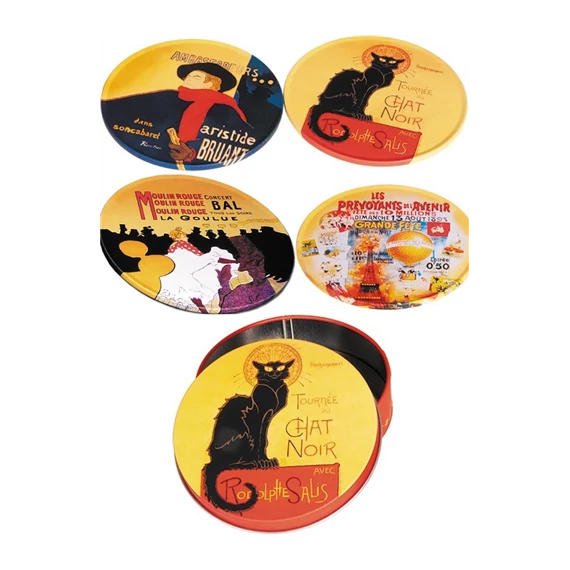 Poháralátét fém-parafa 4db-os szett fémdobozban Chat Noir, FRI.17936