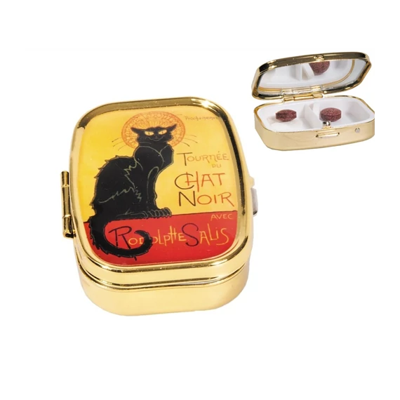 Gyógyszeres fémdoboz 2 fakkos, 5,1x1,8x3,6cm, Chat Noir, FRI.18246