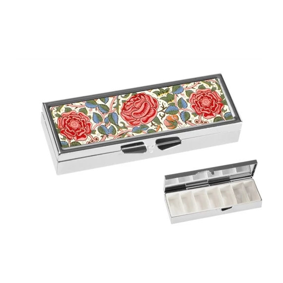 Gyógyszeres fémdoboz 7 fakkos 10x1,8x3cm, William Morris: Roses, FRI.19977