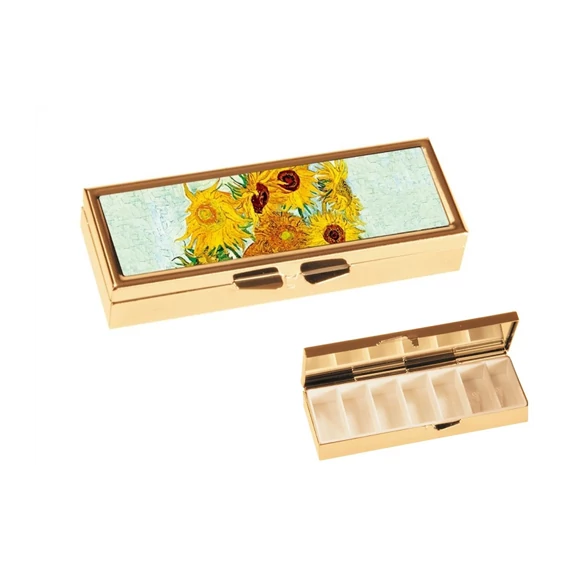 Gyógyszeres fémdoboz 7 fakkos, 10x1,8x3cm, Van Gogh:Napraforgók, FRI.19982