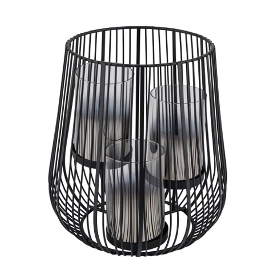 Fémrácsos lantern 3 szürke üvegbetéttel, 23,5x23,5x26cm, Geh.22504017