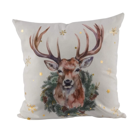 Párna töltelékkel 40x40cm, polyester, szarvasfej koszorúval, Geh.22501246