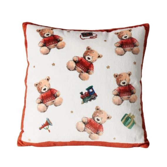 Párna töltött, 45x45cm, polyester, piros pulcsis macival, Bailey, B.G.2063028