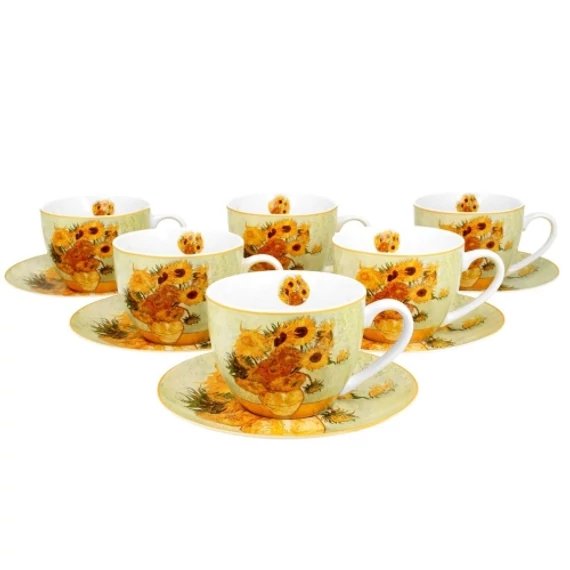 Porceláncsésze+alj 280ml, 6 személyes dobozban, Van Gogh: Napraforgók, D.G.28003