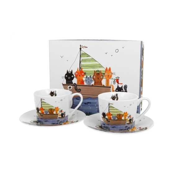 Porceláncsésze+alj,230ml,2 személyes, dobozban, Cat Crew, D.G.43860