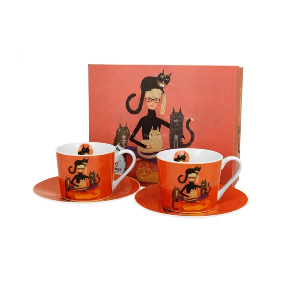Porceláncsésze+alj, 230ml, 2 személyes, dobozban, Cindy &Kitties, D.G.43938