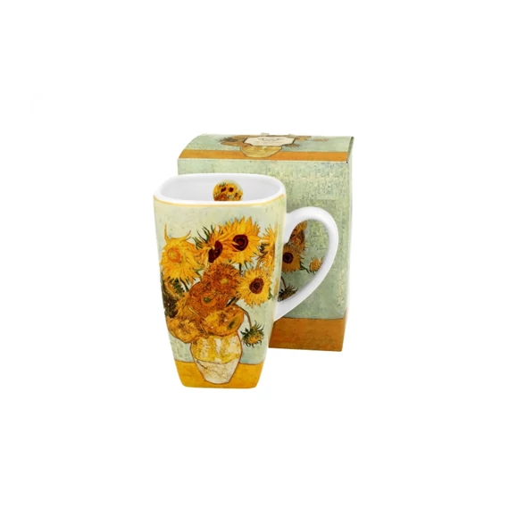 Porcelánbögre szögletes, 630ml, dobozban, Van Gogh:Napraforgók, D.G.44188