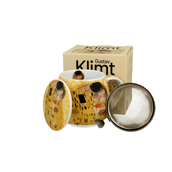 Porcelánbögre tetővel, fémszűrővel, 430ml, dobozban, Klimt:The Kiss, D.G.57010