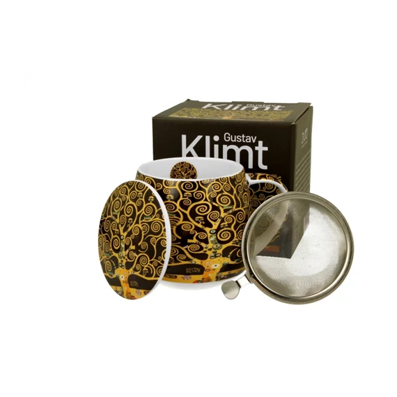 Porcelánbögre tetővel, fémszűrővel, 430ml, dobozban, Klimt:Életfa, D.G.57133