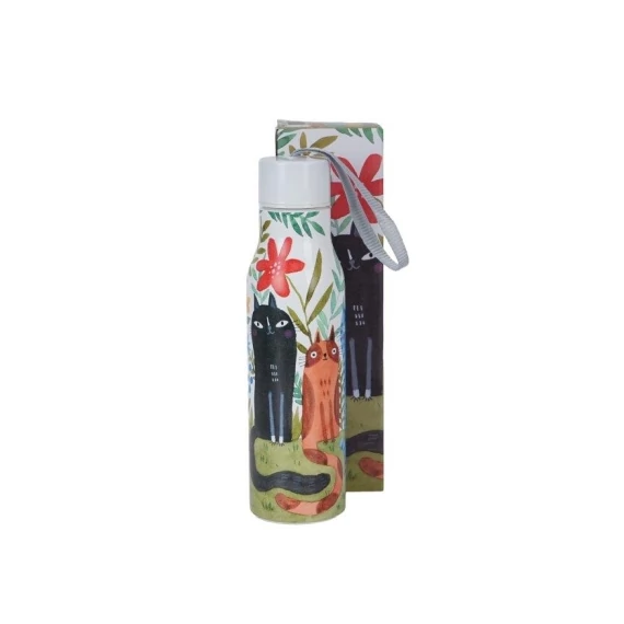 Rozsdamentes acél hőtartó útipalack duplafalú, 0,5L, Garden Felines, D.G.61079