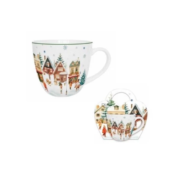Porcelánbögre 460ml, díszcsomagolásban, Christmas Village, D.G.68894